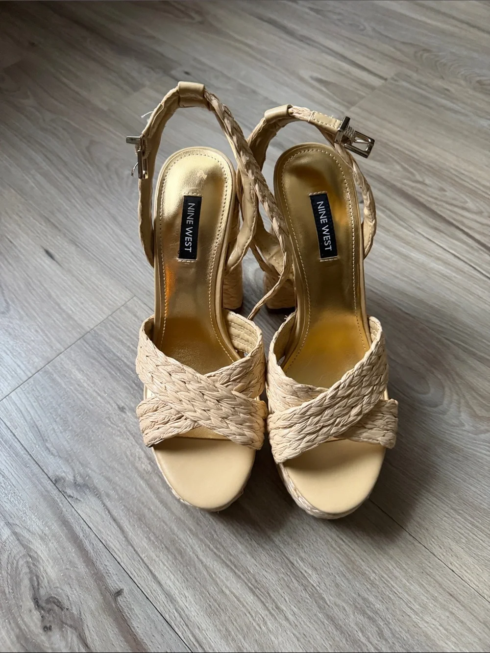 Woven Platform Ankle-Strap Sandal in Natural Beige